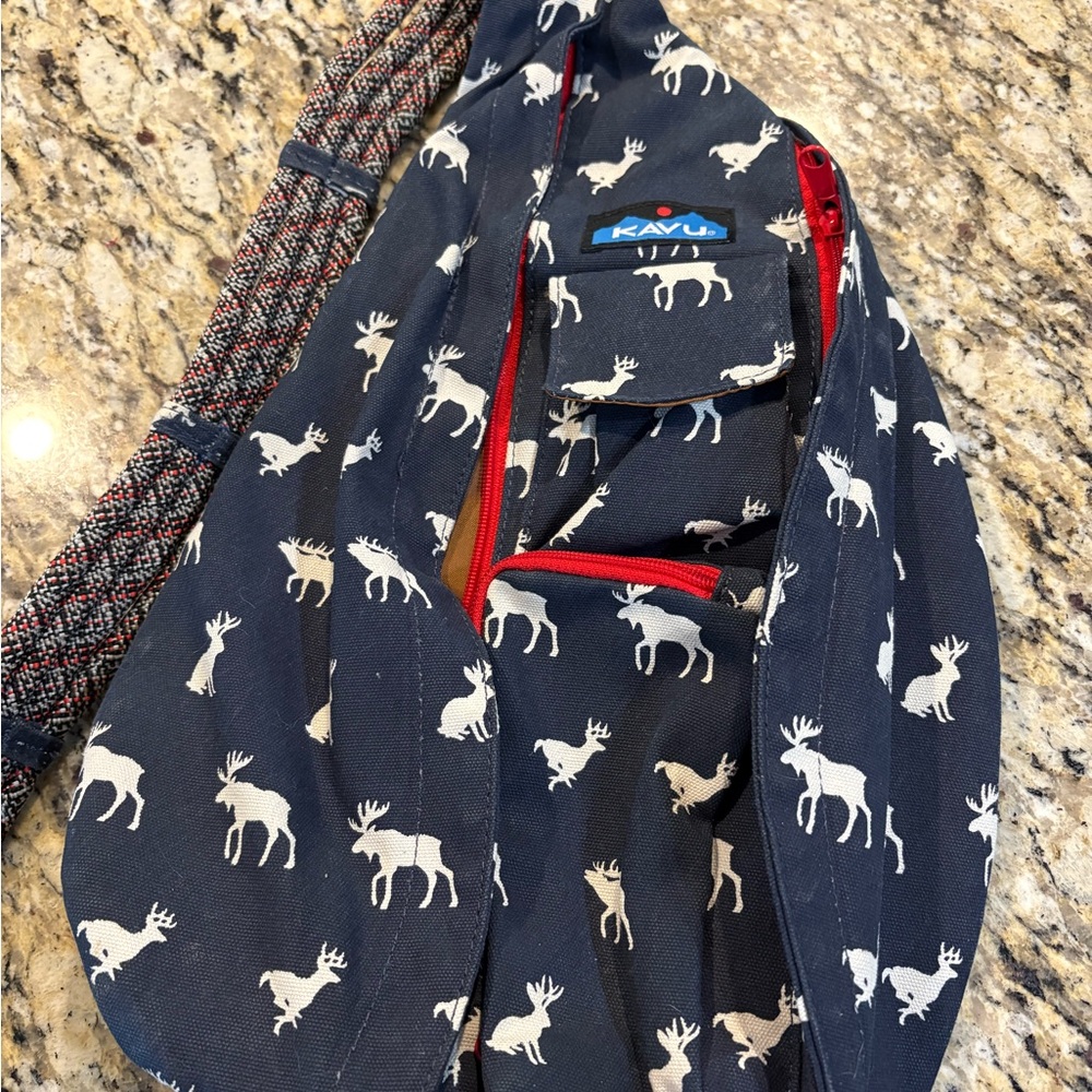 Kavu Navy Sling Bag with Deer Pattern
